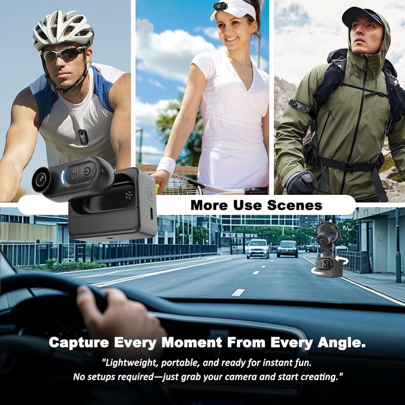 Catchallway 4K Mini Body Camera Action Cam with Audio & Video Recording -128G Thumb Size Hands Free Body Worn Cameras - Wearable Portable Camcorder for Work Travel Pet Walk Vlog(Black) - Image 4